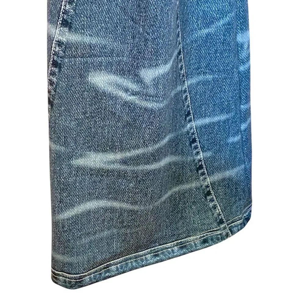 Shein Curve Wide Leg Pant Jean Print Faux Distressed Pattern High Waist Size OXL